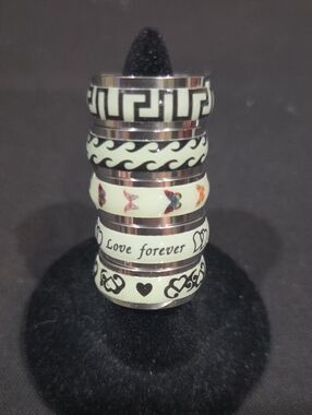 SET OF 5 RINGS - GLOW IN THE DARK - STAINLESS STEEL